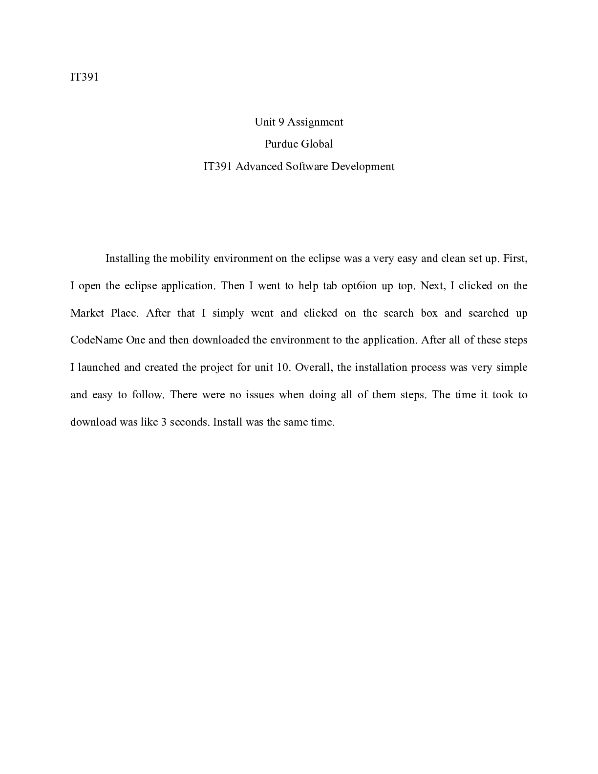 Preview image for IT391 Unit9.docx  IT391  Unit 9 Assignment  Purdue Global  IT391 Advanced Software Develop